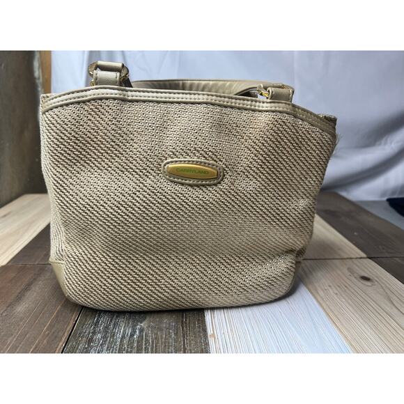 Vintage Carryland Purse Handbag Gold Ivory Boho Chic Y2K 8 x 11 Pockets - Picture 1 of 10